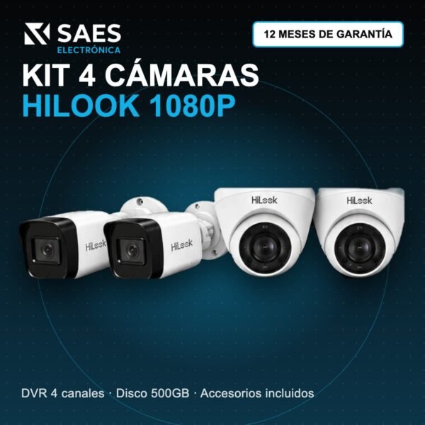 Kit 4 cámaras Hilook 1080P con DVR 4 canales y disco 500GB
